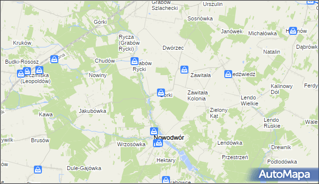 mapa Borki gmina Nowodwór, Borki gmina Nowodwór na mapie Targeo