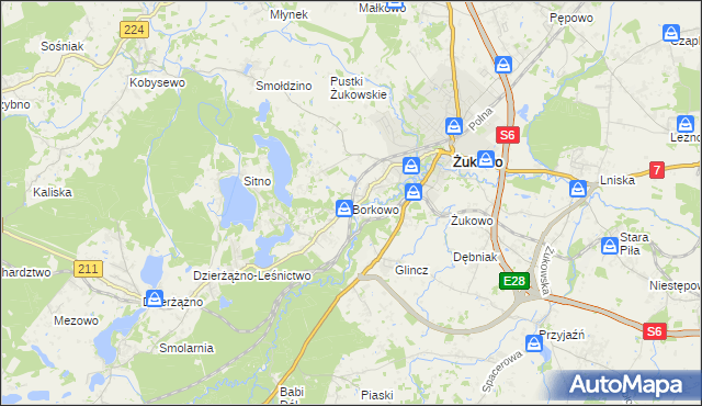 mapa Borkowo gmina Żukowo, Borkowo gmina Żukowo na mapie Targeo