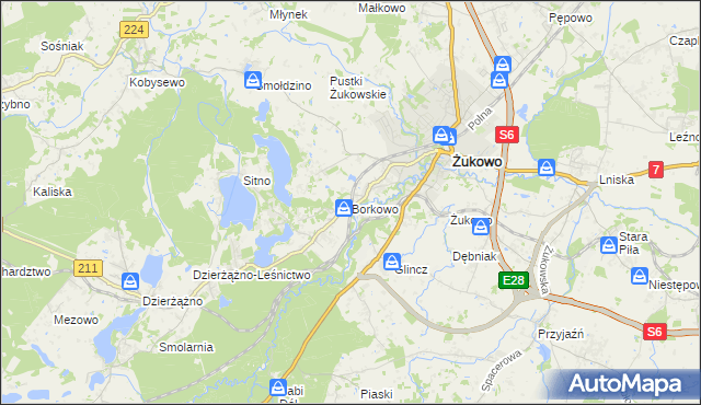 mapa Borkowo gmina Żukowo, Borkowo gmina Żukowo na mapie Targeo