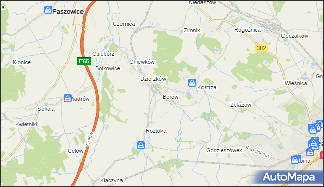 mapa Borów gmina Dobromierz, Borów gmina Dobromierz na mapie Targeo