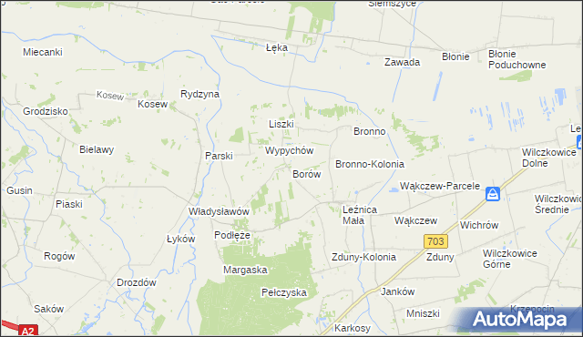 mapa Borów gmina Łęczyca, Borów gmina Łęczyca na mapie Targeo