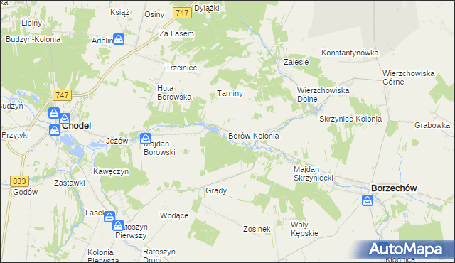 mapa Borów-Kolonia gmina Chodel, Borów-Kolonia gmina Chodel na mapie Targeo