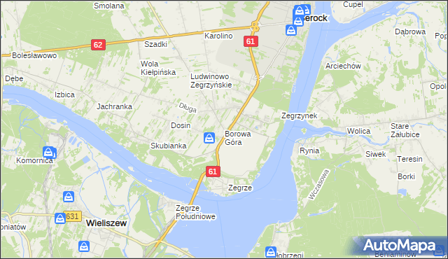 mapa Borowa Góra gmina Serock, Borowa Góra gmina Serock na mapie Targeo