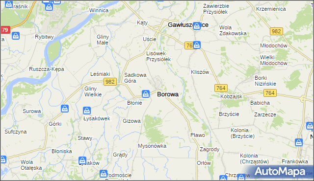 mapa Borowa powiat mielecki, Borowa powiat mielecki na mapie Targeo
