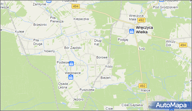 mapa Borowe gmina Wręczyca Wielka, Borowe gmina Wręczyca Wielka na mapie Targeo