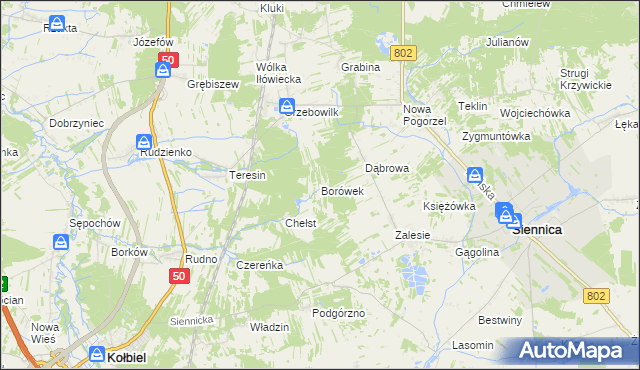 mapa Borówek gmina Siennica, Borówek gmina Siennica na mapie Targeo
