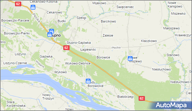 mapa Borowice gmina Bodzanów, Borowice gmina Bodzanów na mapie Targeo