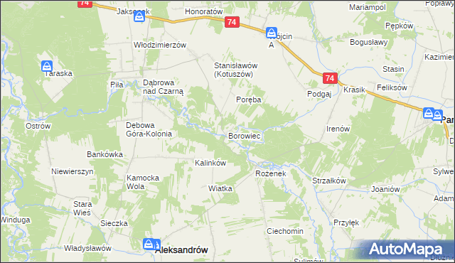 mapa Borowiec gmina Aleksandrów, Borowiec gmina Aleksandrów na mapie Targeo