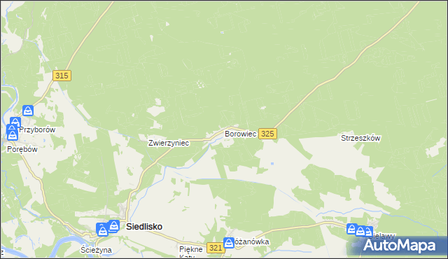 mapa Borowiec gmina Siedlisko, Borowiec gmina Siedlisko na mapie Targeo