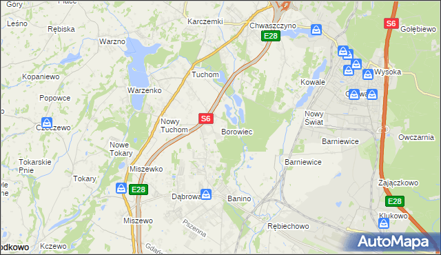 mapa Borowiec gmina Żukowo, Borowiec gmina Żukowo na mapie Targeo