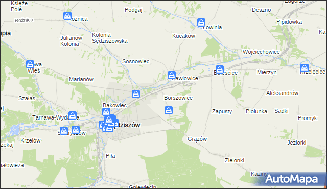 mapa Borszowice gmina Sędziszów, Borszowice gmina Sędziszów na mapie Targeo