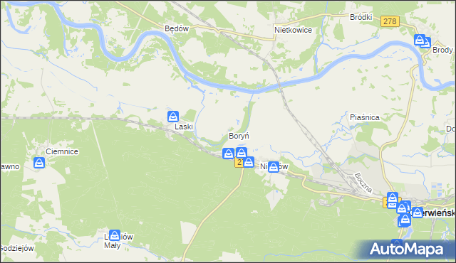 mapa Boryń gmina Czerwieńsk, Boryń gmina Czerwieńsk na mapie Targeo