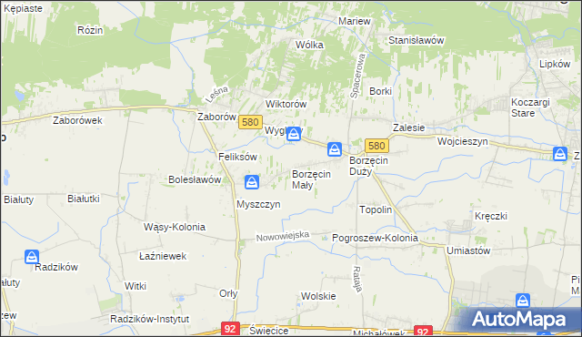 mapa Borzęcin Mały, Borzęcin Mały na mapie Targeo