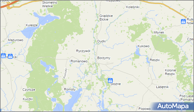 mapa Borzymy gmina Kalinowo, Borzymy gmina Kalinowo na mapie Targeo