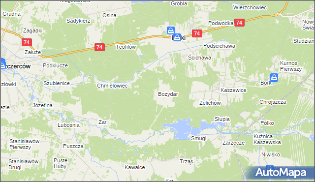 mapa Bożydar gmina Kluki, Bożydar gmina Kluki na mapie Targeo