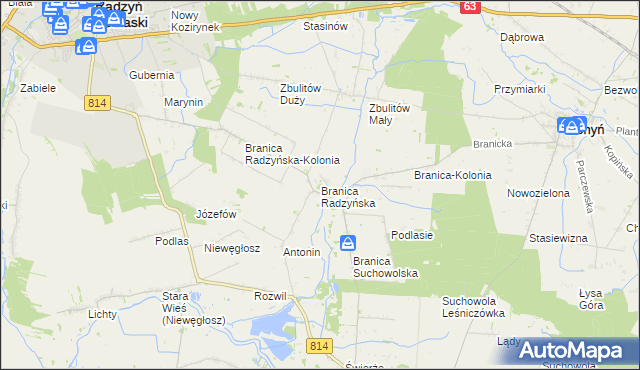 mapa Branica Radzyńska, Branica Radzyńska na mapie Targeo