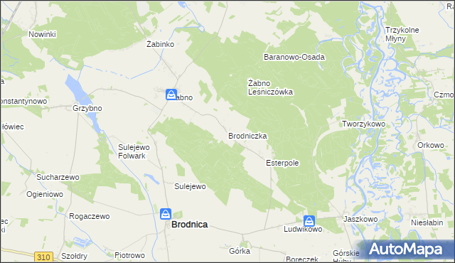 mapa Brodniczka gmina Brodnica, Brodniczka gmina Brodnica na mapie Targeo