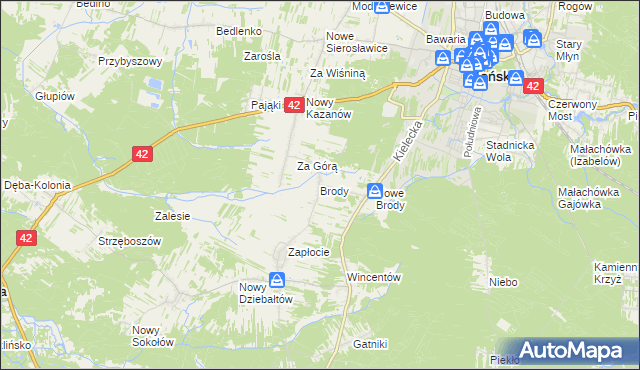 mapa Brody gmina Końskie, Brody gmina Końskie na mapie Targeo