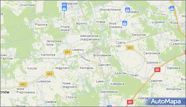 mapa Bronisławów gmina Prażmów, Bronisławów gmina Prażmów na mapie Targeo