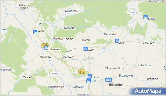 mapa Brudzew gmina Blizanów, Brudzew gmina Blizanów na mapie Targeo