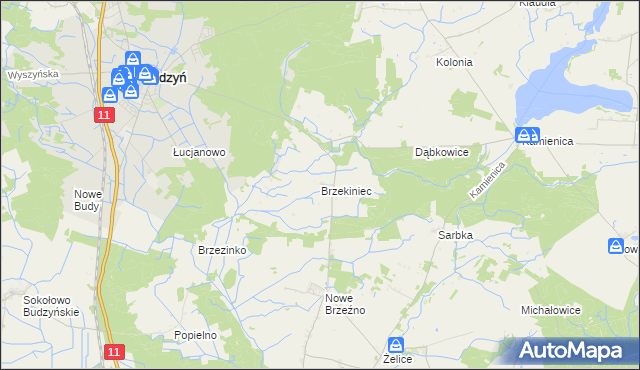 mapa Brzekiniec, Brzekiniec na mapie Targeo