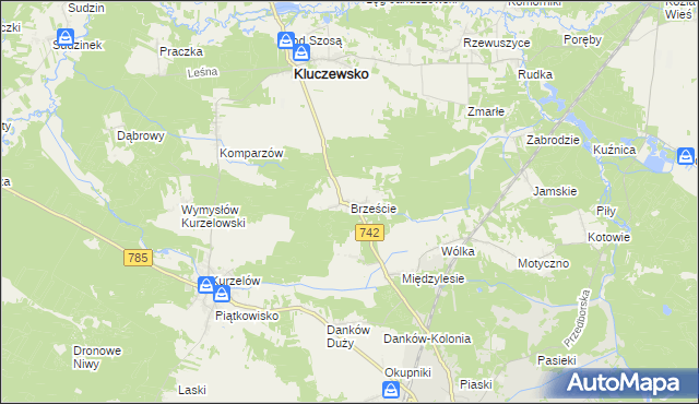 mapa Brzeście gmina Kluczewsko, Brzeście gmina Kluczewsko na mapie Targeo