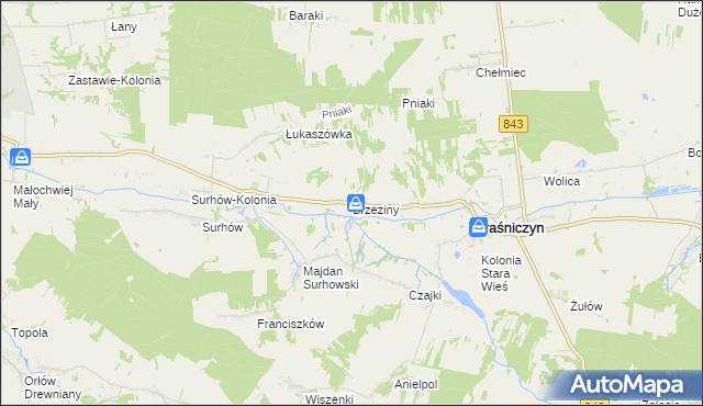 mapa Brzeziny gmina Kraśniczyn, Brzeziny gmina Kraśniczyn na mapie Targeo