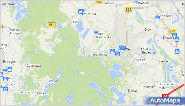 mapa Brzeźnica gmina Radłów, Brzeźnica gmina Radłów na mapie Targeo