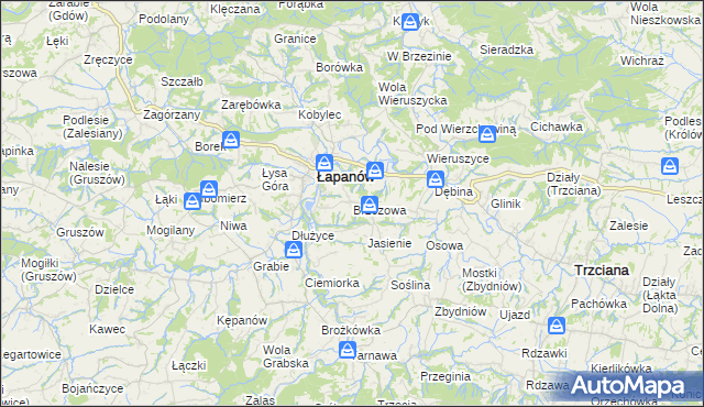 mapa Brzezowa gmina Łapanów, Brzezowa gmina Łapanów na mapie Targeo