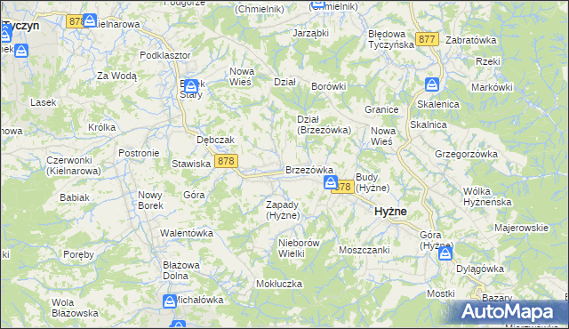 mapa Brzezówka gmina Hyżne, Brzezówka gmina Hyżne na mapie Targeo