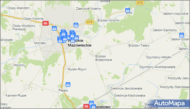 mapa Brzóski Brzezińskie, Brzóski Brzezińskie na mapie Targeo