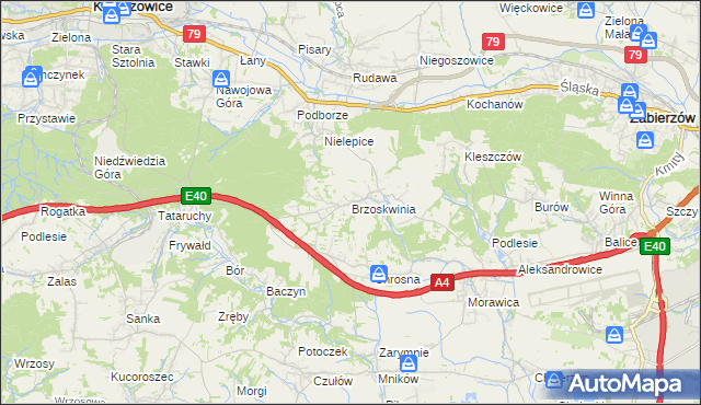 mapa Brzoskwinia, Brzoskwinia na mapie Targeo