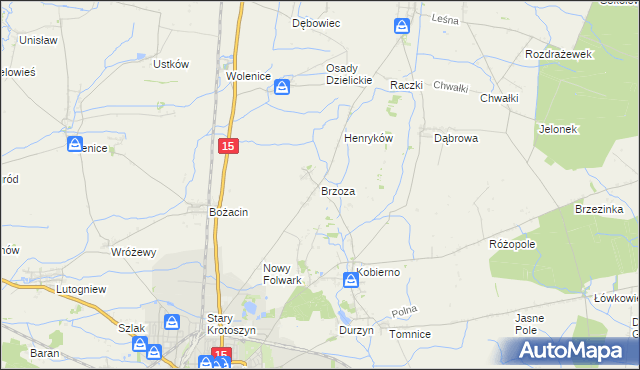 mapa Brzoza gmina Krotoszyn, Brzoza gmina Krotoszyn na mapie Targeo