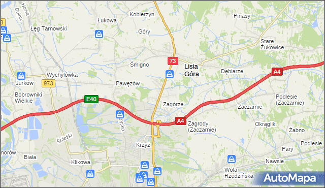 mapa Brzozówka gmina Lisia Góra, Brzozówka gmina Lisia Góra na mapie Targeo