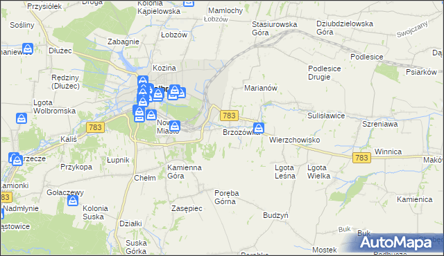 mapa Brzozówka gmina Wolbrom, Brzozówka gmina Wolbrom na mapie Targeo