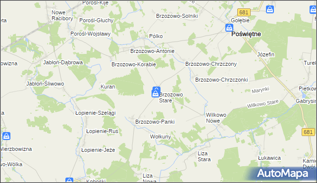 mapa Brzozowo Stare, Brzozowo Stare na mapie Targeo