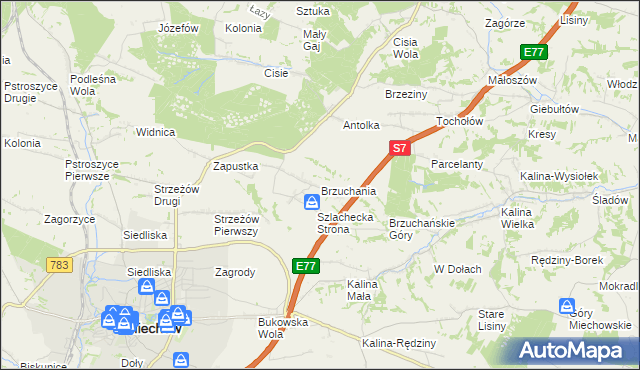 mapa Brzuchania, Brzuchania na mapie Targeo