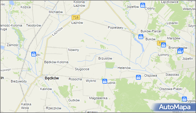 mapa Brzustów gmina Będków, Brzustów gmina Będków na mapie Targeo