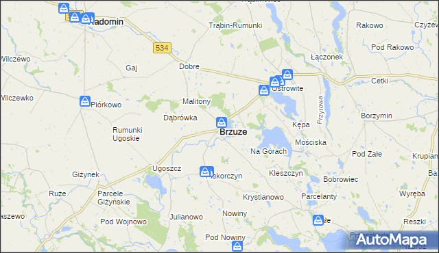 mapa Brzuze, Brzuze na mapie Targeo