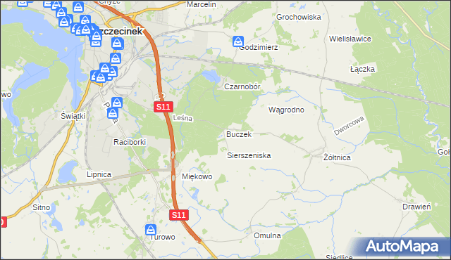 mapa Buczek gmina Szczecinek, Buczek gmina Szczecinek na mapie Targeo