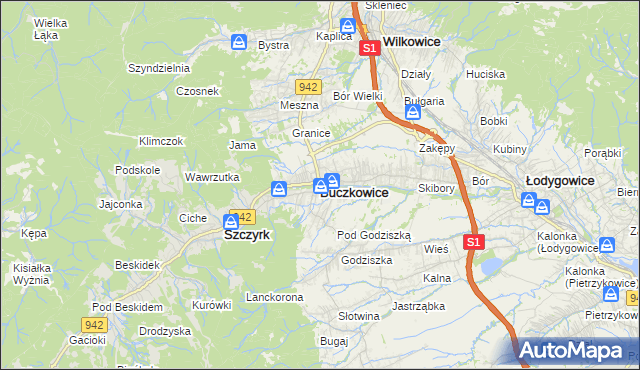 mapa Buczkowice, Buczkowice na mapie Targeo