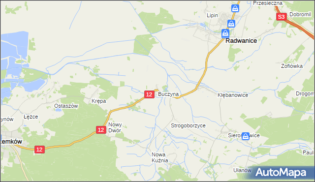 mapa Buczyna gmina Radwanice, Buczyna gmina Radwanice na mapie Targeo