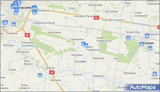 mapa Budki Piaseckie, Budki Piaseckie na mapie Targeo