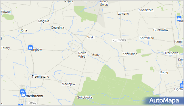 mapa Budy gmina Rozdrażew, Budy gmina Rozdrażew na mapie Targeo