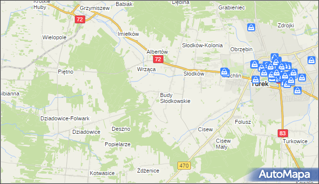 mapa Budy Słodkowskie, Budy Słodkowskie na mapie Targeo