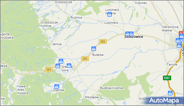 mapa Budzów gmina Stoszowice, Budzów gmina Stoszowice na mapie Targeo