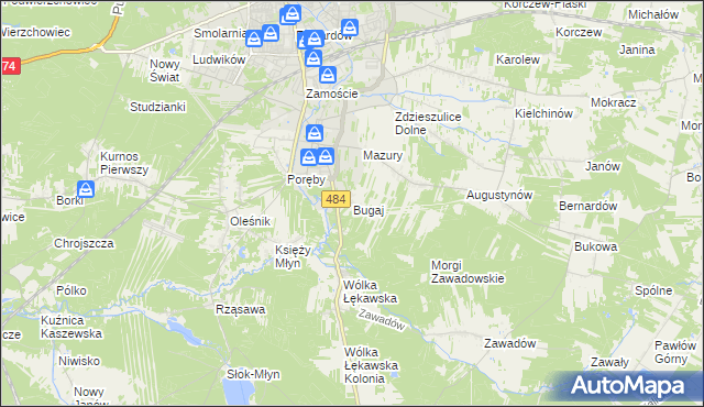 mapa Bugaj gmina Bełchatów, Bugaj gmina Bełchatów na mapie Targeo