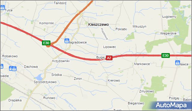 mapa Bugaj gmina Kleszczewo, Bugaj gmina Kleszczewo na mapie Targeo