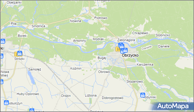 mapa Bugaj gmina Obrzycko, Bugaj gmina Obrzycko na mapie Targeo