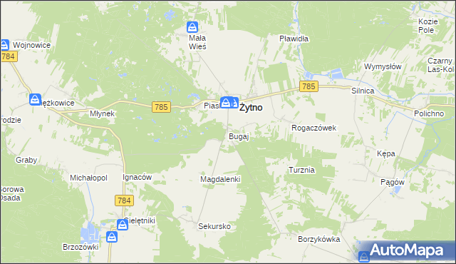 mapa Bugaj gmina Żytno, Bugaj gmina Żytno na mapie Targeo